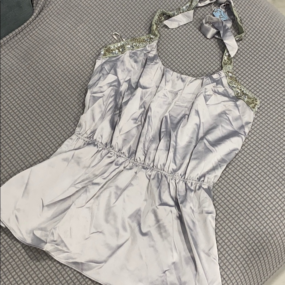Arden B halter top with beading, silver